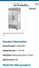 Load image into Gallery viewer, True T-35-HC 39 1/2” Mfg. 12/21 Two Section Reach In Refrigerator (2) Solid Door