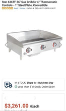 Load image into Gallery viewer, Star MFG 636TF 36” Gas Griddle W/ Thermostat Controls 1” Steel Plate Refurbished