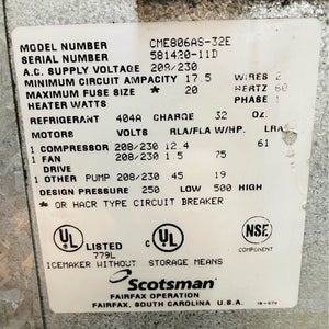 SCOTSMAN CME806AS-32E AIR COOLED CUBE ICE HEAD UNIT ONLY Tested & Working!