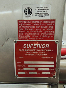 Superior Food Machinery Massa Feeder HDMF 6-2, 2HP, 230V, 3PH Refurbished Works!