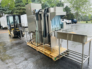 Hobart CL44E w/ Hobart Access-BD Conveyor Dishwasher & Drain Tables w/ Racks