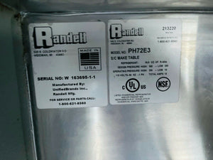 Randell PH72E3 72” Sandwich Subs Deli Pizza Refrigerated Prep Make Table!