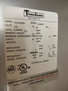Traulsen G12010 Single Door Freezer w/ 2 Shelves. Tested & Working!